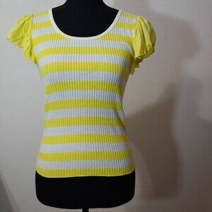 Anthropologie T.La Ruffle Sleeve Ribbed Top Cropped Size Small